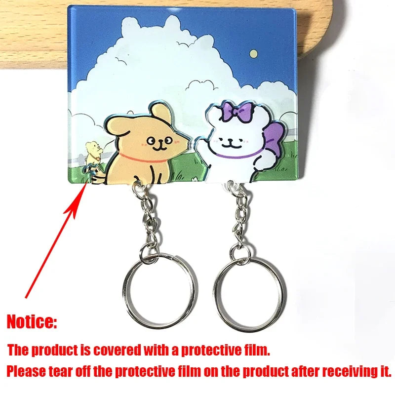 Cute Couple Keychain Hanger Wall Key Holder Home Decor Cartoon Kawaii Key Pendant Backpack Key Ring Storage Rack For Lover Gifts