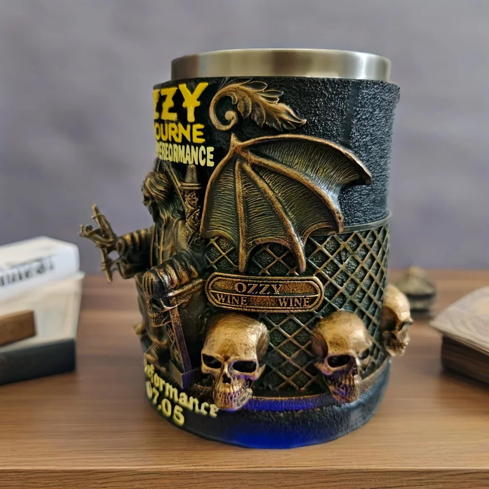 Ozzy Osbourne The Final Performance 3D Mug Stainless Steel Skull Water Cup Halloween Commemorative Mark Cup Gift for Fans Men