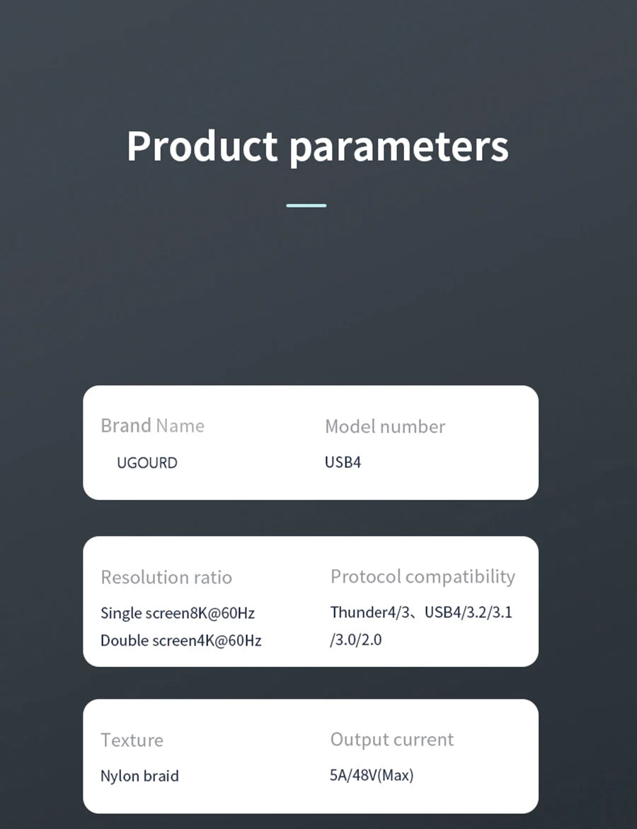 UGOURD USB4 Cable 40Gbps 240W Thunderbolt 4 Type C Fast Charging Cable Thunderbolt3 USB C to C Data Transfer  Cable For eGPU
