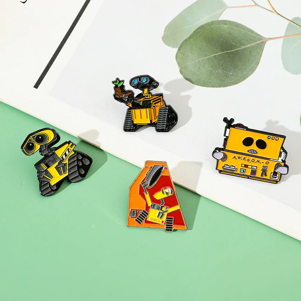 4 Pcs Personality Animation Cartoon Walle Brooch Cute Robot Enamel Pin Metal Badge Jewelry Backpack Clothes Accessories Gift