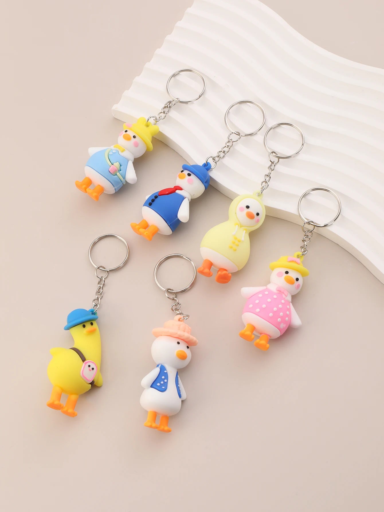 6pcs PVC Duck Keychain Creative Trendy Cute Animal Pendant Bag Key Accessories Key Chain Gifts  Easter