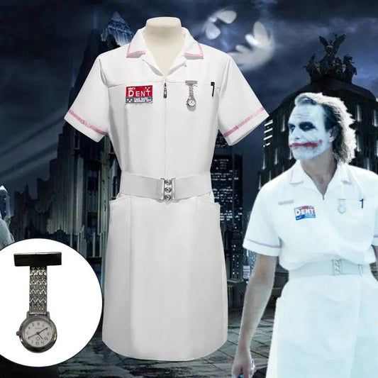 Movie Joker Cosplay Jack Nurse Costume Uniform Cosplay Scary Bat Joker Dress Pocket Watch Pen Halloween Cos Set