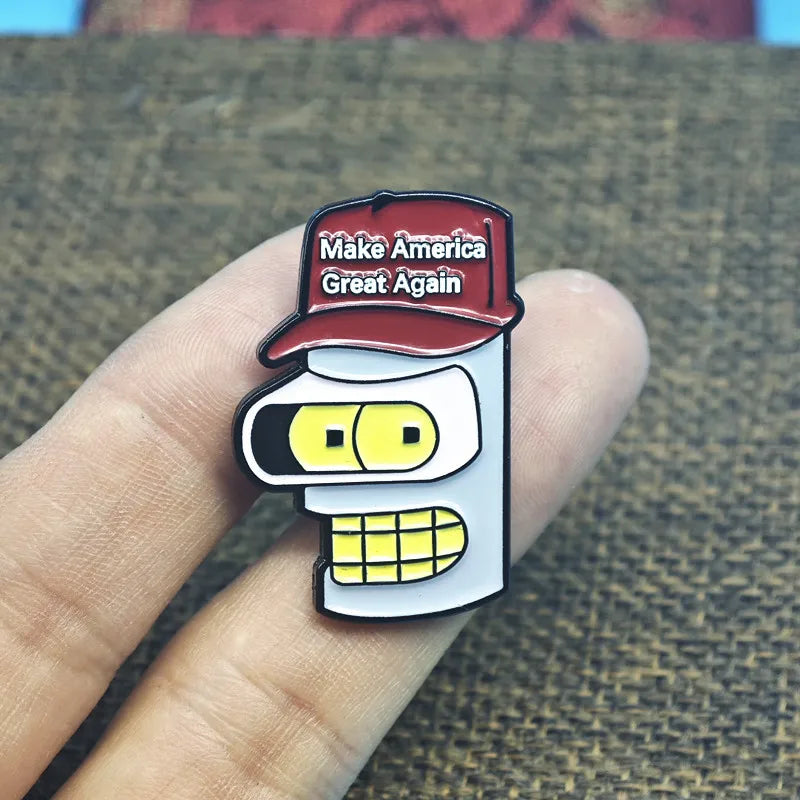 Futurama Enamel Pin Funny Bender Make America Great Again Cartoon Robot Metal Brooch Movie Lapel Pins Gifts  Accessories Jewelry
