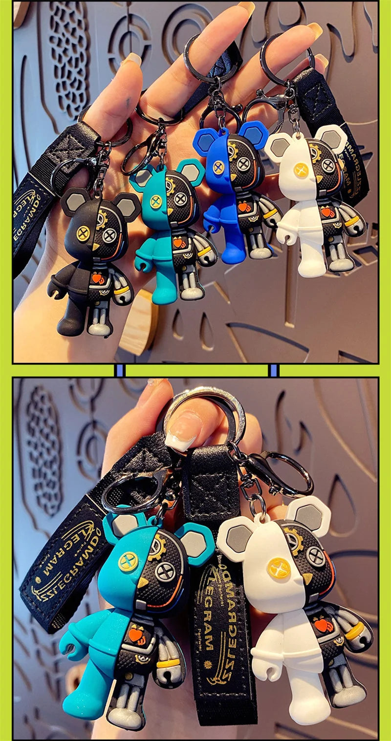 Keychain Cartoon Simple Mechanical Bear Cute Niche Doll Keychain Chain Bag Personalized Small Pendant Accessories DecorativeGif