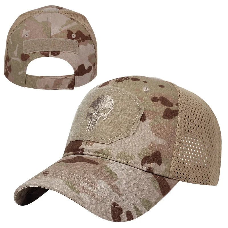 Tactical Camouflage Baseball Cap Mesh Breathable Special Forces Tactical Camo Hat Skull Duck Visor Hat