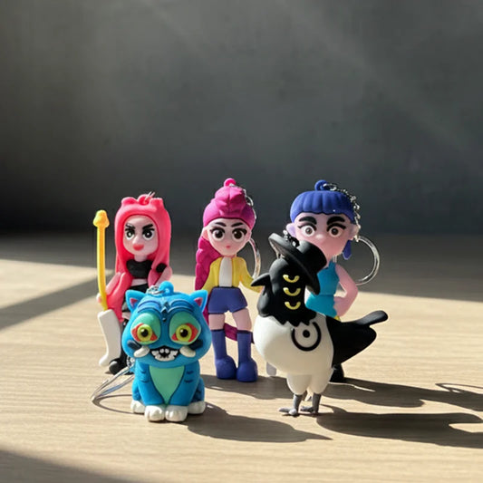 Anime Kawaii KPop Demon Hunters PVC Doll Keychain Cute Cartoon Keyring Bag Pendant Fashion Jewelry Accessory for Kids Gift