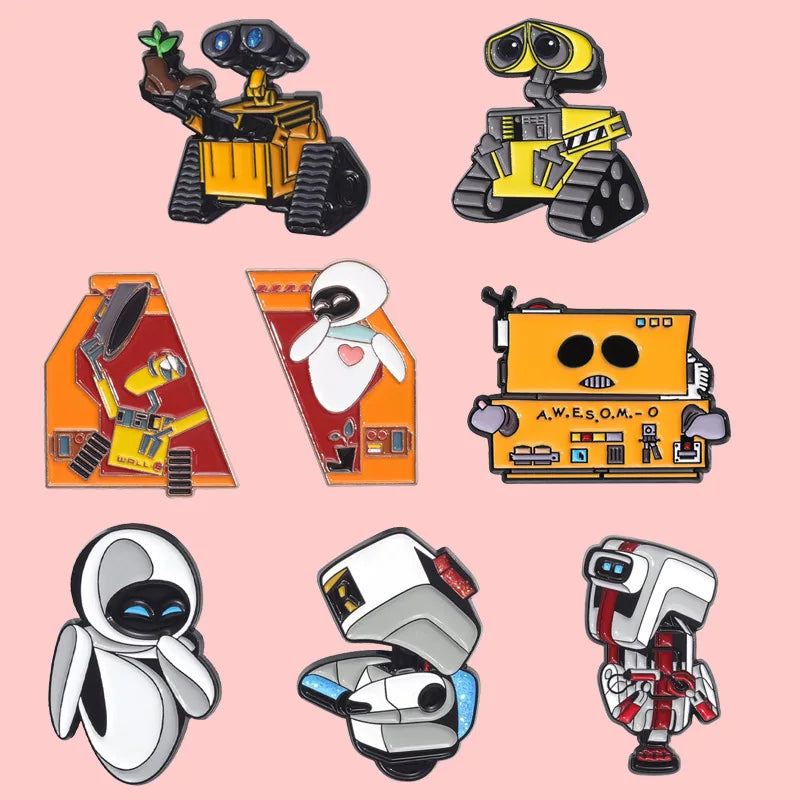 Classic Cartoon Movie Walle Eve Robot Enamel Pins for Backpack Bag Metal Brooch Badges Gifts for Fans Collection