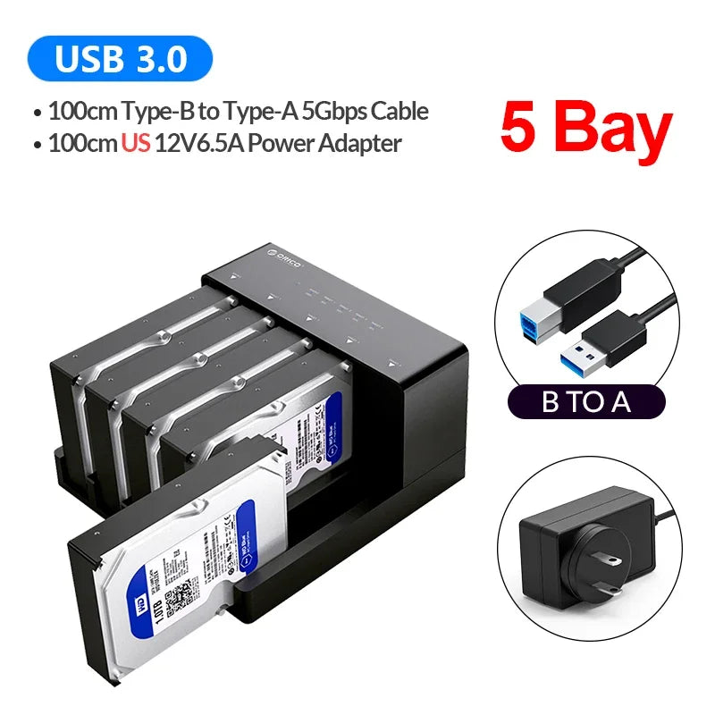 ORICO 5 bay Hard Drive Docking Station SATA to USB 3.0 HDD Docking Station with Offline Clone Function for 2.5/3.5 inch HDD/SSD