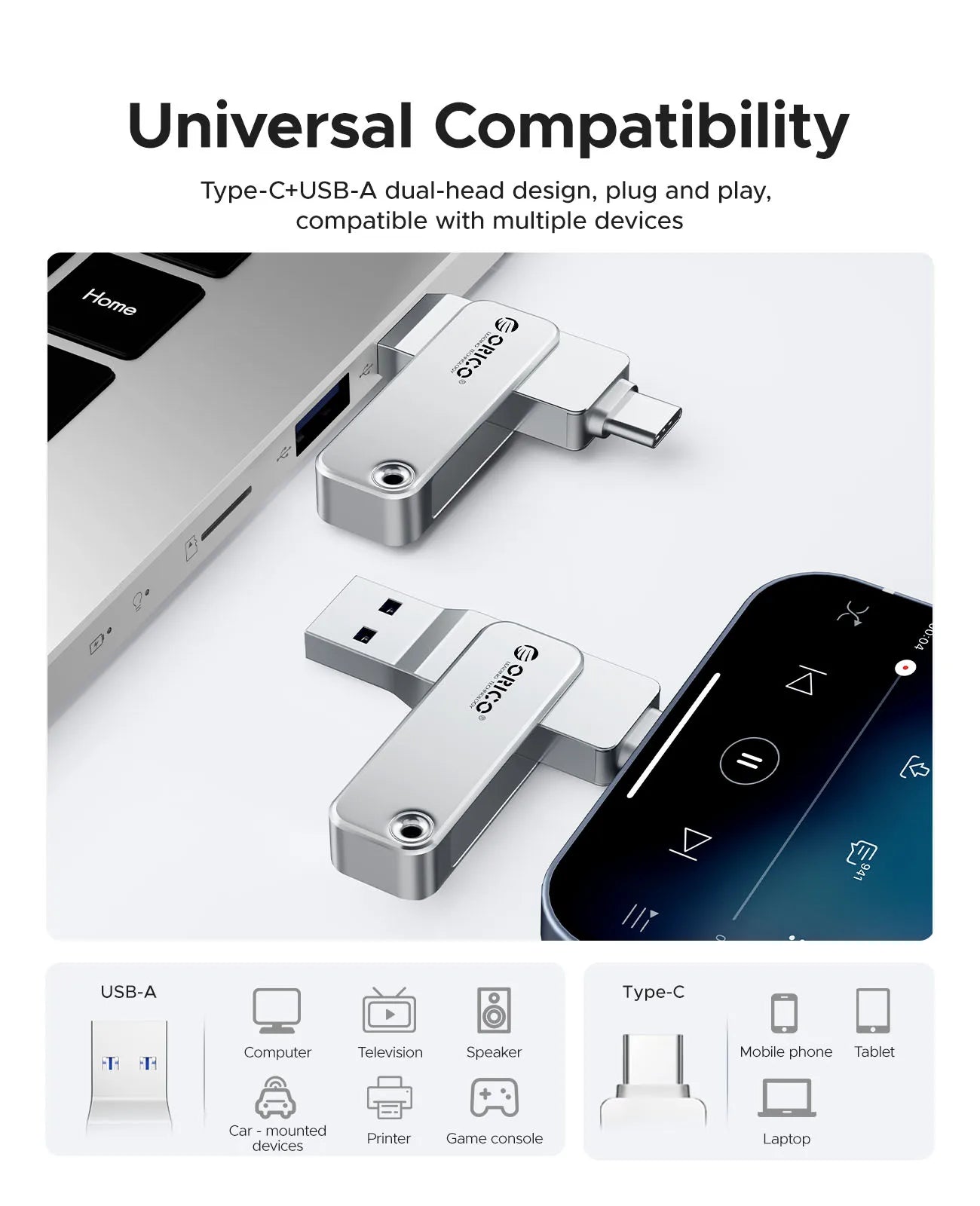 ORICO 2 in 1 Dual Flash Drive High Speed Pen Drive OTG Type C USB A Dual Interfaces for MacBook Android