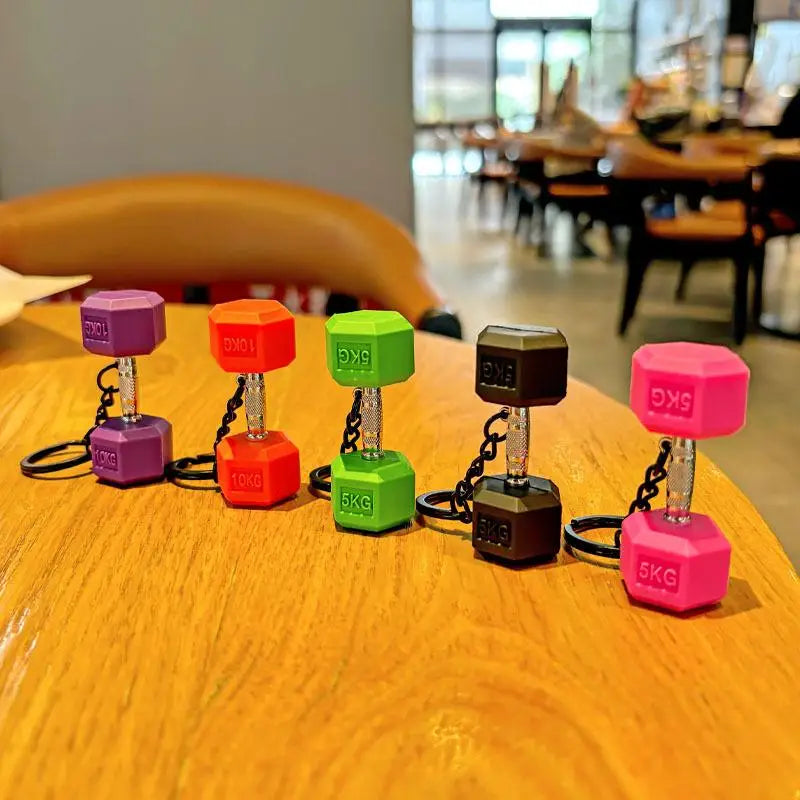 Gym Dumbbell Keychain Fashion 3D PVC Dumbbell Keychain Car Key Wallet Backpack Pendant Creative Gifts For Fitness Enthusiasts
