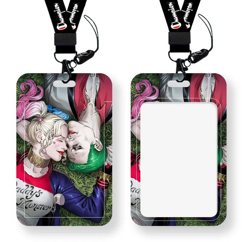 DC Joker Harley Quinn Anime Movie Periphery Student Campus Card Cover Creative Cartoon Lanyard Work Card Protective Cover Gifts