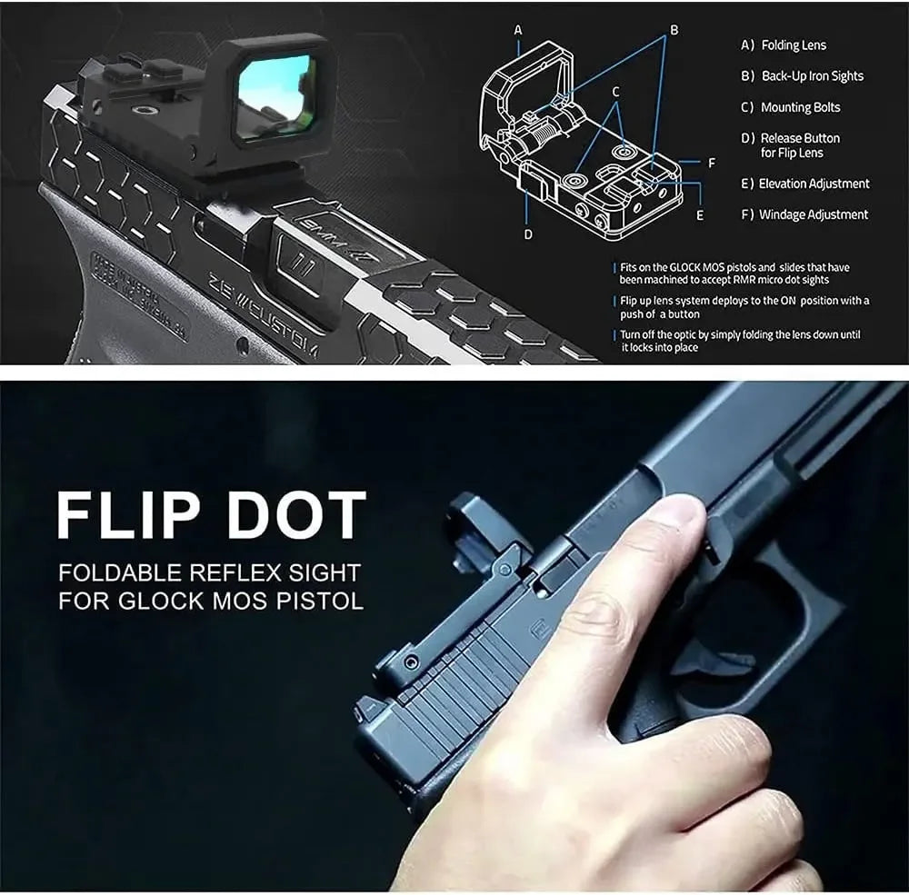 Tactical FlipDot Folding Reflex Red Dot Sight For Hunting Pistol Rifle Shotgun Scope W/R*R Plates&Picatinny Mount 3MOA Dot Sight