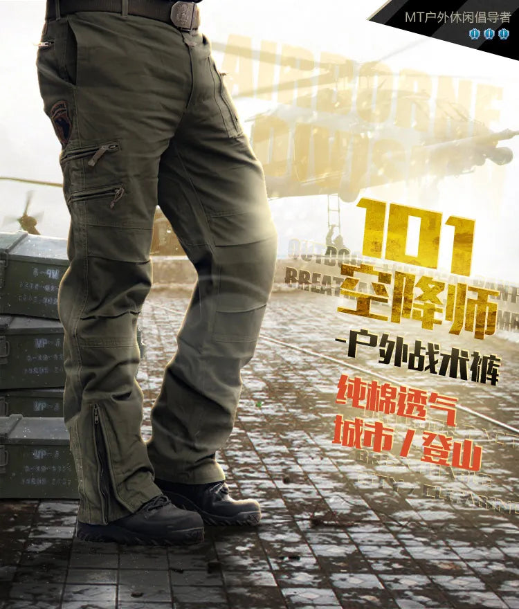 Tactical Cargo Pants 100% Cotton Work Pants Airborne Vintage Air Assault Multi Pockets Joggers Trousers Embroidered Streetwear