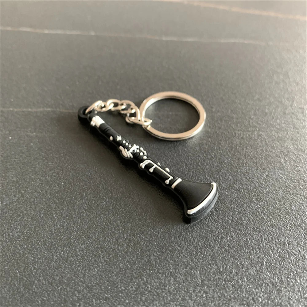 Cute Guitar Violin Piano Saxophone Keychains PVC Soft Rubber Cartoon Musical Instrument Keyring Car Backpack Pendant Accessories