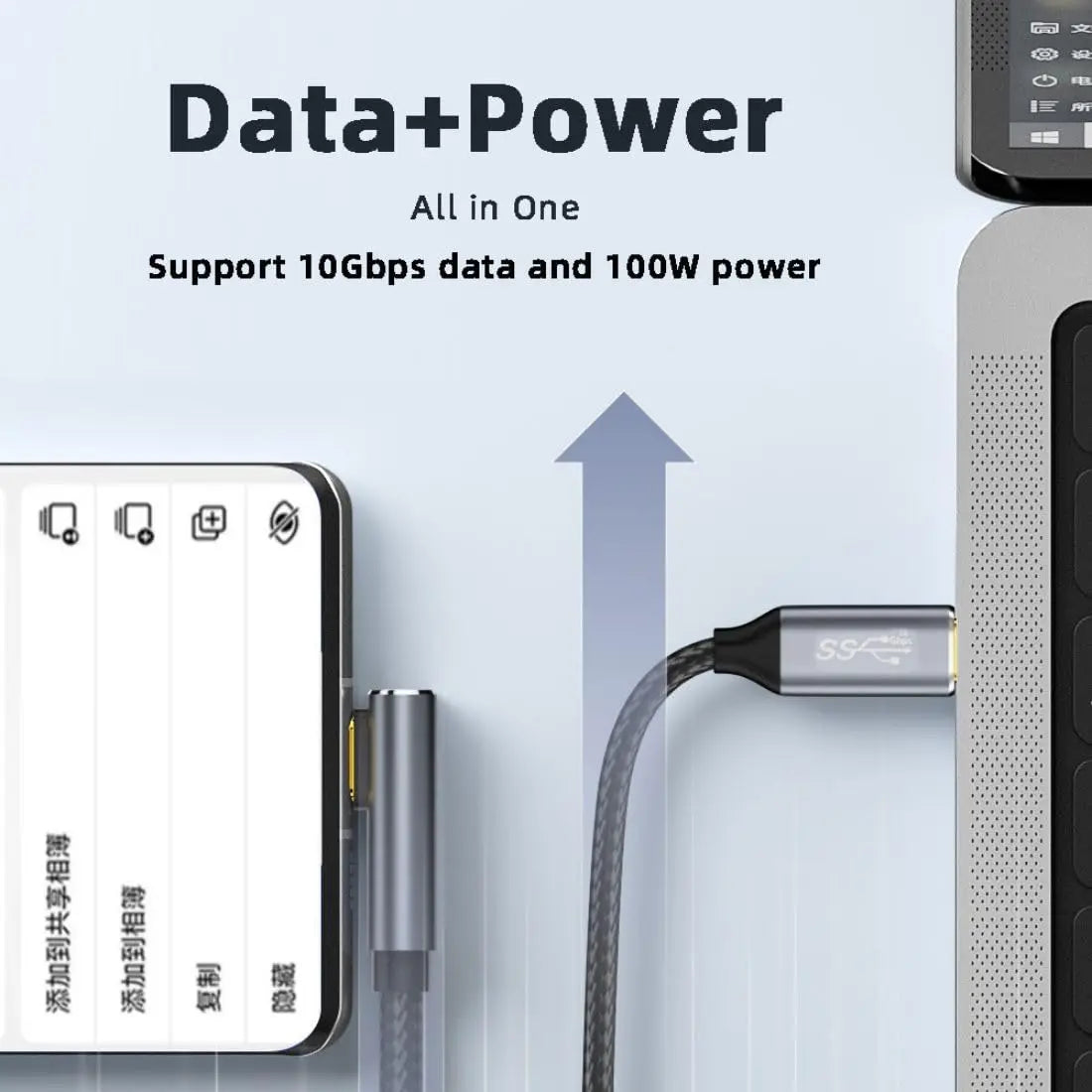 USB C to C Cable USB 3.1 Type C 10Gbps 100W Data Extension Cable 90 Degree Low Profile Angled 1.5M