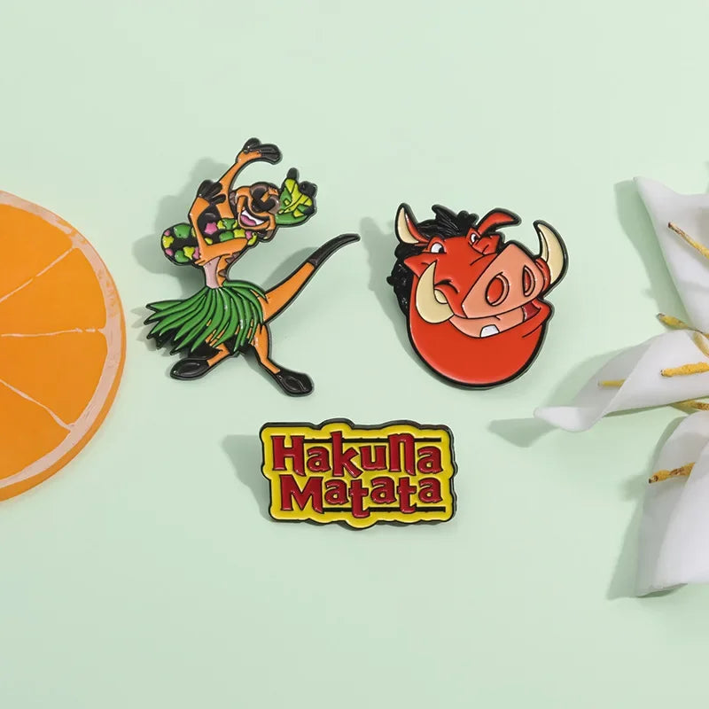 Cartoon Movie The Lion King Creative Enamel Pins Pig Pumbaa Timon Metal Brooches Lapel Badges Accessories Fans Gifts
