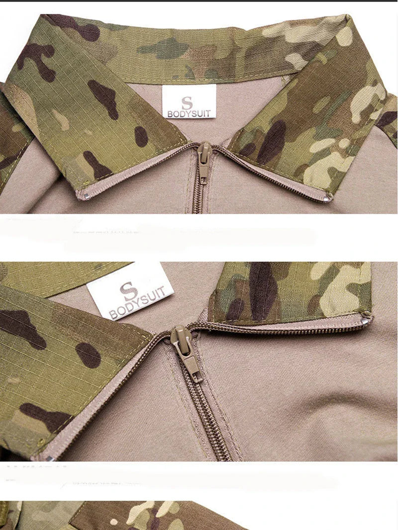 Outdoor Tactical Hiking T-Shirts Men Combat Military Army CP Camouflage Long Sleeve Hunting Climbing Shirt Cotton Sport Clothes