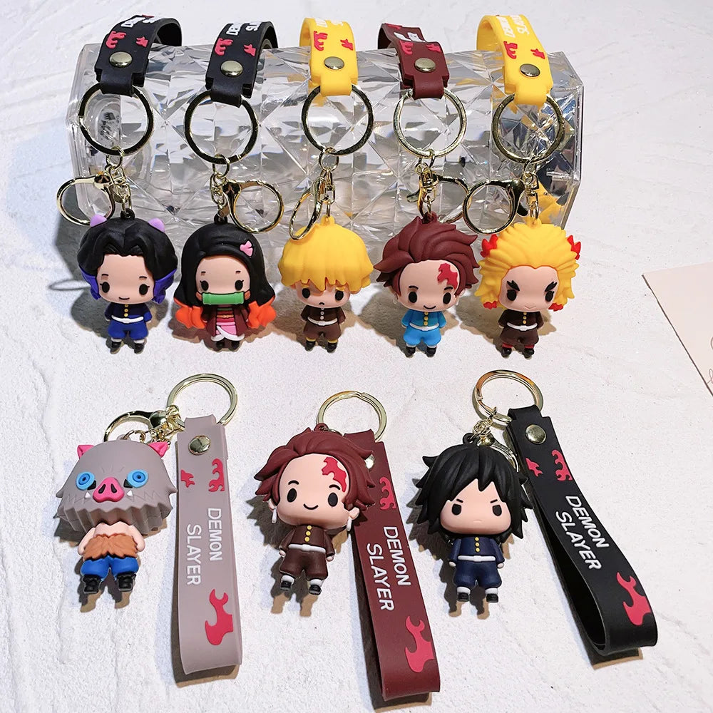 Anime Demon Slayer Pendant Keychain Cute Kamado Tanjirou Rengoku Kyoujurou Keychain Cosplay Keyring Souvenir Gift