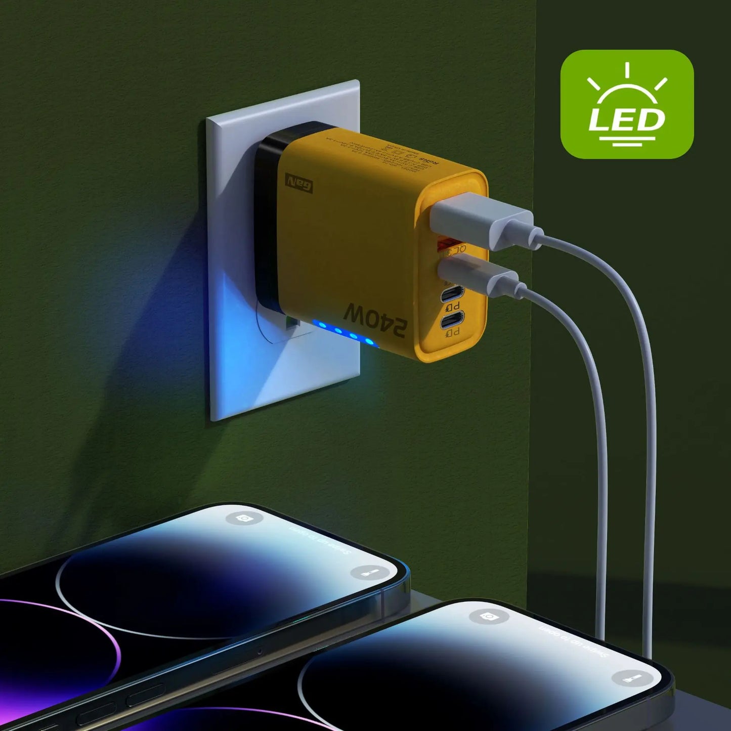 Xiaomi 5 in 1 240W  GaN Fast Charger With LED Light 2USB+3Type-C Multi Port Phone Charging Head For iPhone Huawei Laptop Tablets