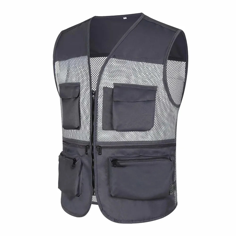Men's Summer Mesh Fishing Vest Photography Works Multi Pocket Outdoor Journalist Vest Sleeveless Jacket