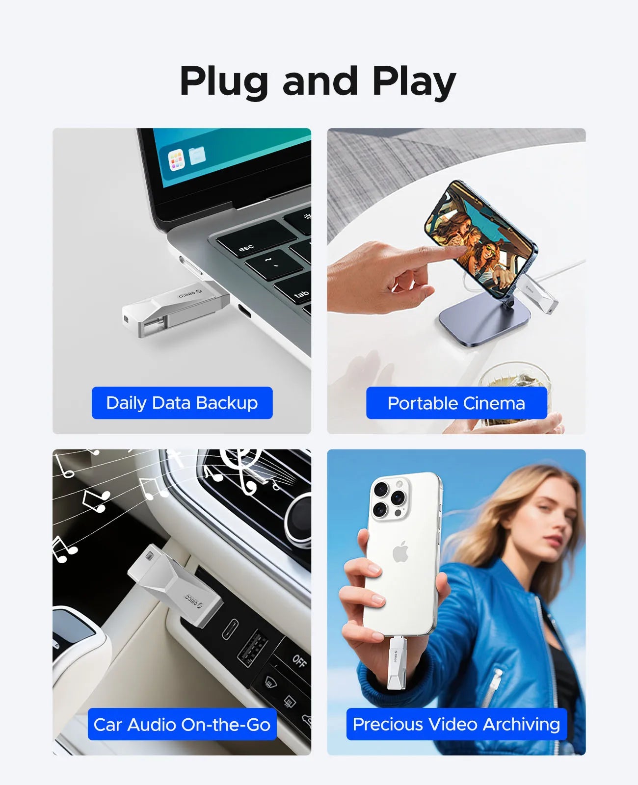 ORICO USB C Flash Drive Dual USB 3.2 Flash Drive Type C + USB A Portable Type-C Flash Drive 2-in-1 USB-C Thumb Drive