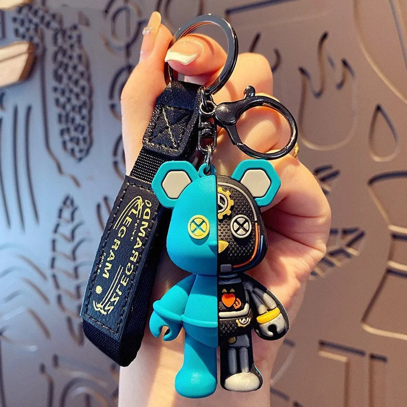 Keychain Cartoon Simple Mechanical Bear Cute Niche Doll Keychain Chain Bag Personalized Small Pendant Accessories DecorativeGif