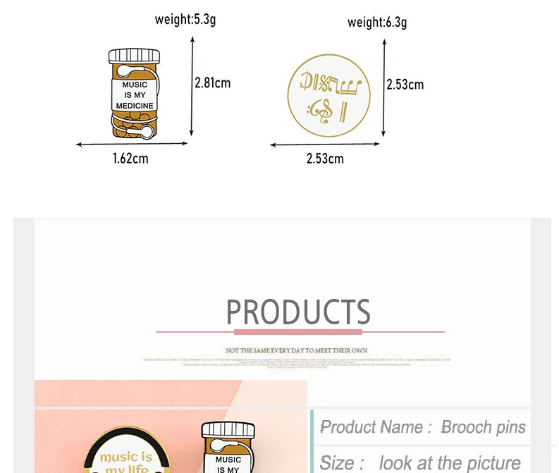 Personality Music Enthusiast Badges Pins MUSIC IS MY LIFE Earphone CD Brooches Kids Backpack Decoration Pins Jewelry Gift Girl