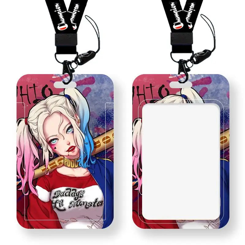 DC Joker Harley Quinn Anime Movie Periphery Student Campus Card Cover Creative Cartoon Lanyard Work Card Protective Cover Gifts