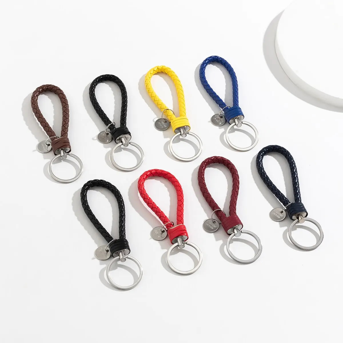 2Pcs/Set PU Leather Braided Woven Rope Keychain DIY Bag Pendant Key Chain Holder Key Car Trinket Keyring Men Women Gift Jewelry