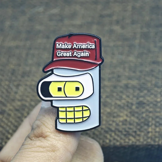 Futurama Enamel Pin Funny Bender Make America Great Again Cartoon Robot Metal Brooch Movie Lapel Pins Gifts  Accessories Jewelry