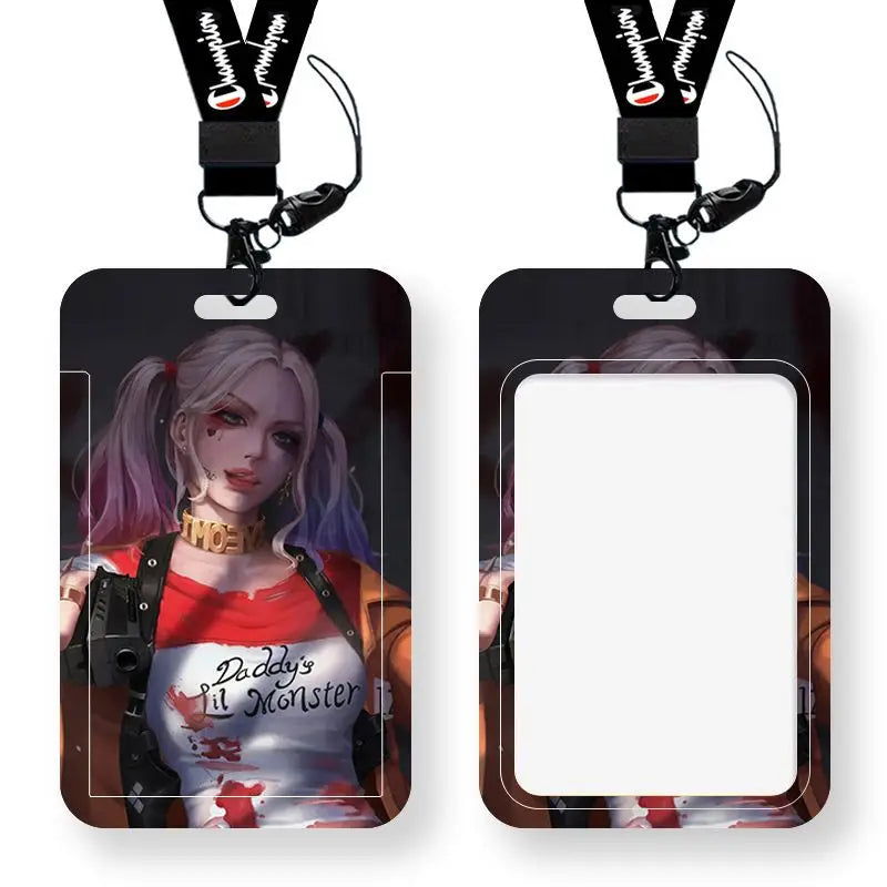 DC Joker Harley Quinn Anime Movie Periphery Student Campus Card Cover Creative Cartoon Lanyard Work Card Protective Cover Gifts