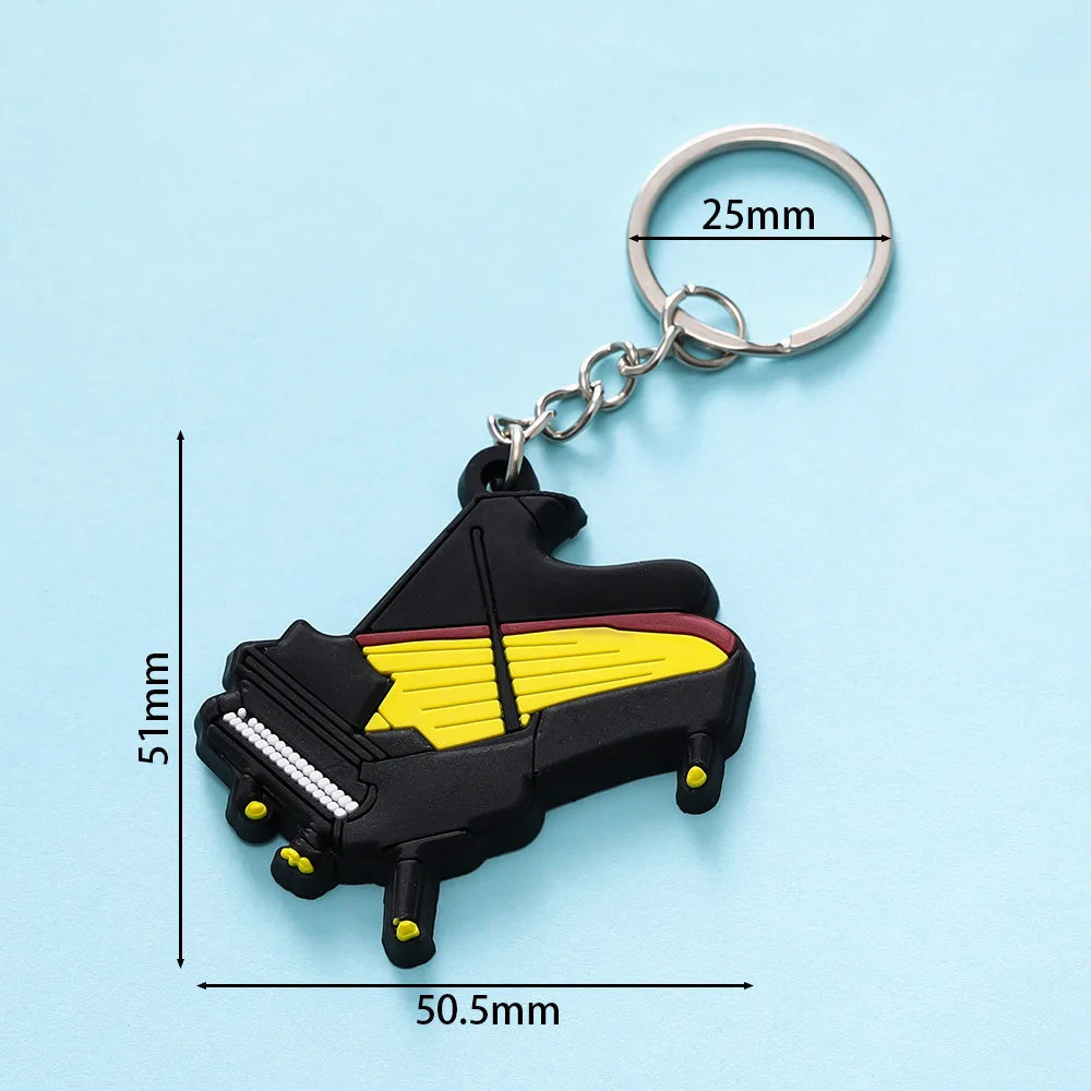 Cute Guitar Violin Piano Saxophone Keychains PVC Soft Rubber Cartoon Musical Instrument Keyring Car Backpack Pendant Accessories