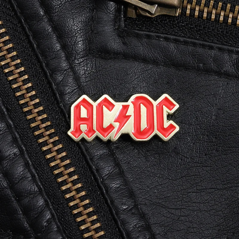Rock band commemorative badges, Simple letters AC DC punk style alloy pins, accessories for clothing and bags, gifts for friends
