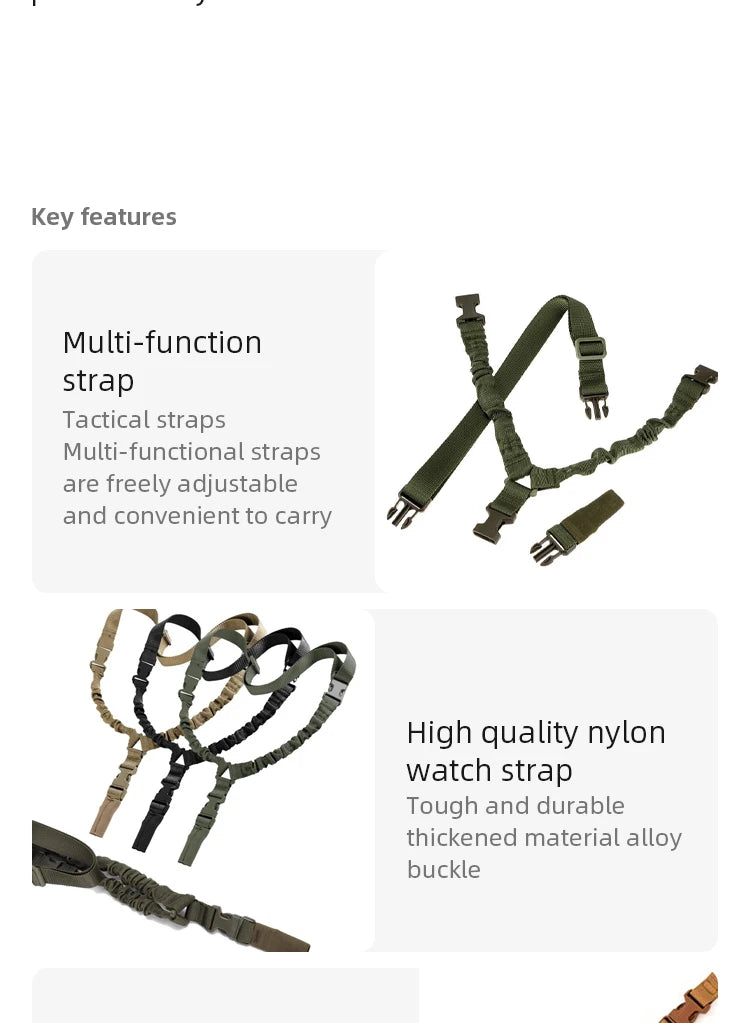 Tactical Gun Sling Military Shooting Adjustable 3 Point Bungee Airsoft Rifle Strapping Belt Hunting Hiking Accessories