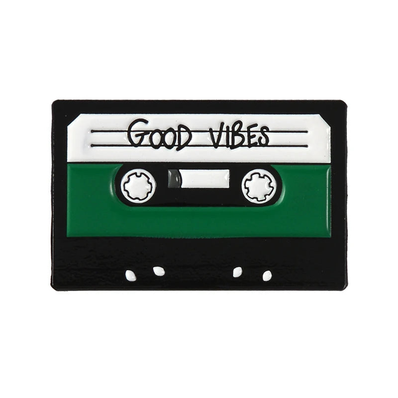 Punk Music Lovers Enamel Pin Good Vibes Tape DJ Vinyl Record Player Badge Brooch Lapel Pins Jeans Shirt Jewelry Gifts Wholesale