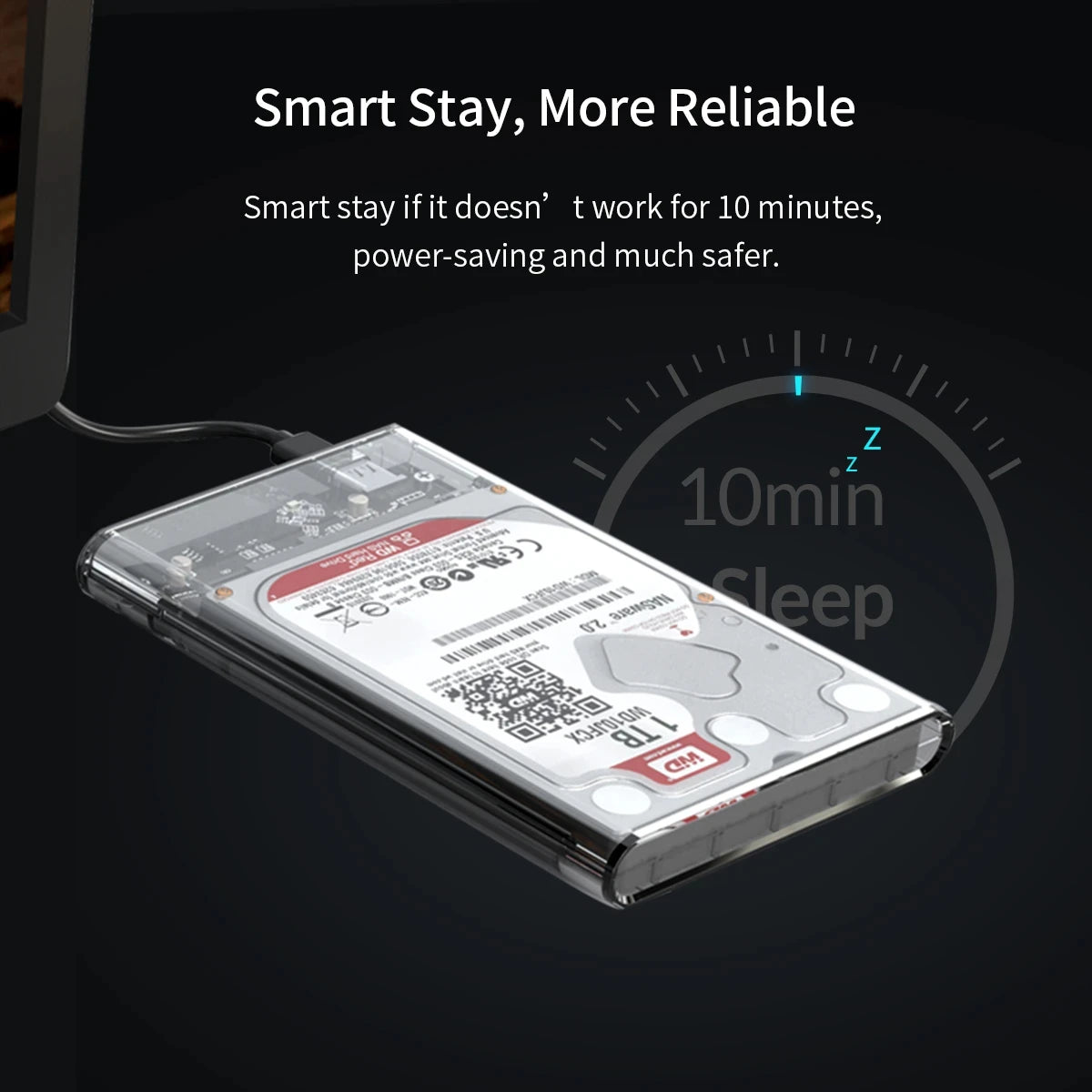 ORICO 2.5'' SATA to USB C Transparent HDD Case Tool Free 6Gbps Support 4TB UASP Protocol For 9.5mm Below Hard Drive Enclosure