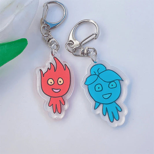 Innovative Ice and Fire Man Acrylic Keychain, Animation Game Series Inspired Trinket, Cute Gift for Children
