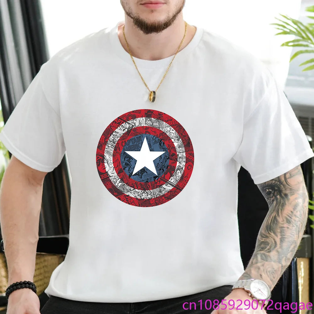 Mens New Marvel Captain America Avengers Shield Printed T-Shirt Outdoor Street Vintage Shield Y2K Shirt T-Shirt