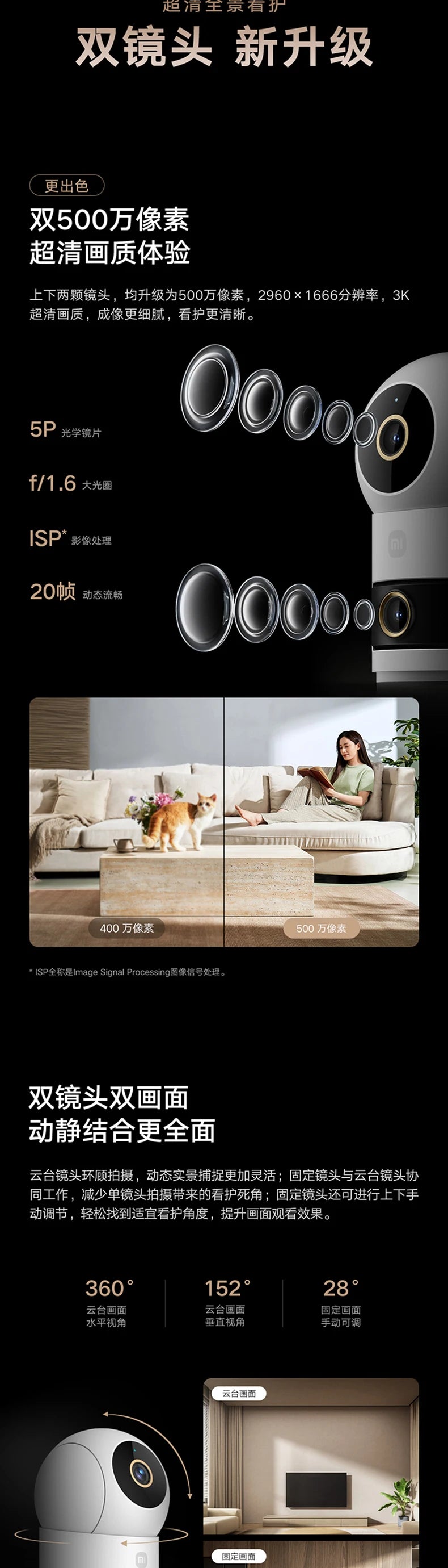 new Xiaomi Smart Camera 4 dual-camera home monitoring, remote control of 360-degree panoramic indoor camera via mobile phone