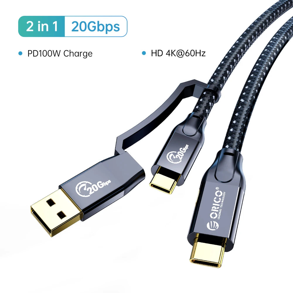 ORICO 5m 20Gbps USB C Cable PD100W Fast Charger Cord USB3.2 Gen 2 HD 4K@60Hz Video Braided with E-mark for Laptop MacBook