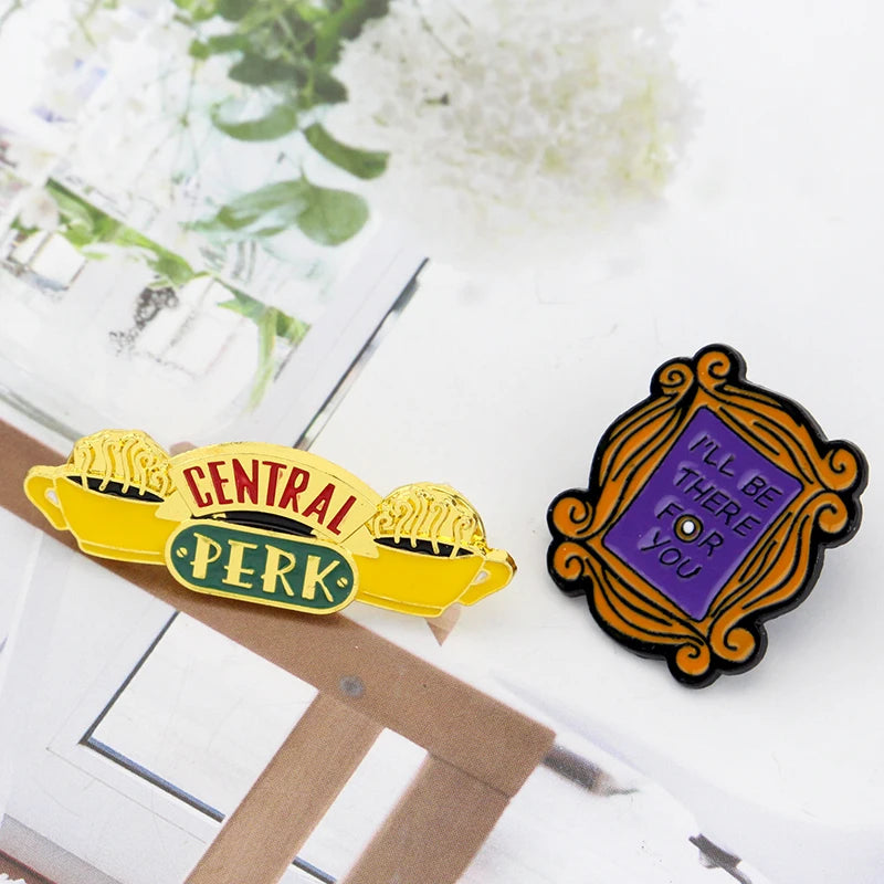 American TV Show Friends Central Perk Badge Brooch Coffee Time Enamel Pins Pendant for Friends Gifts