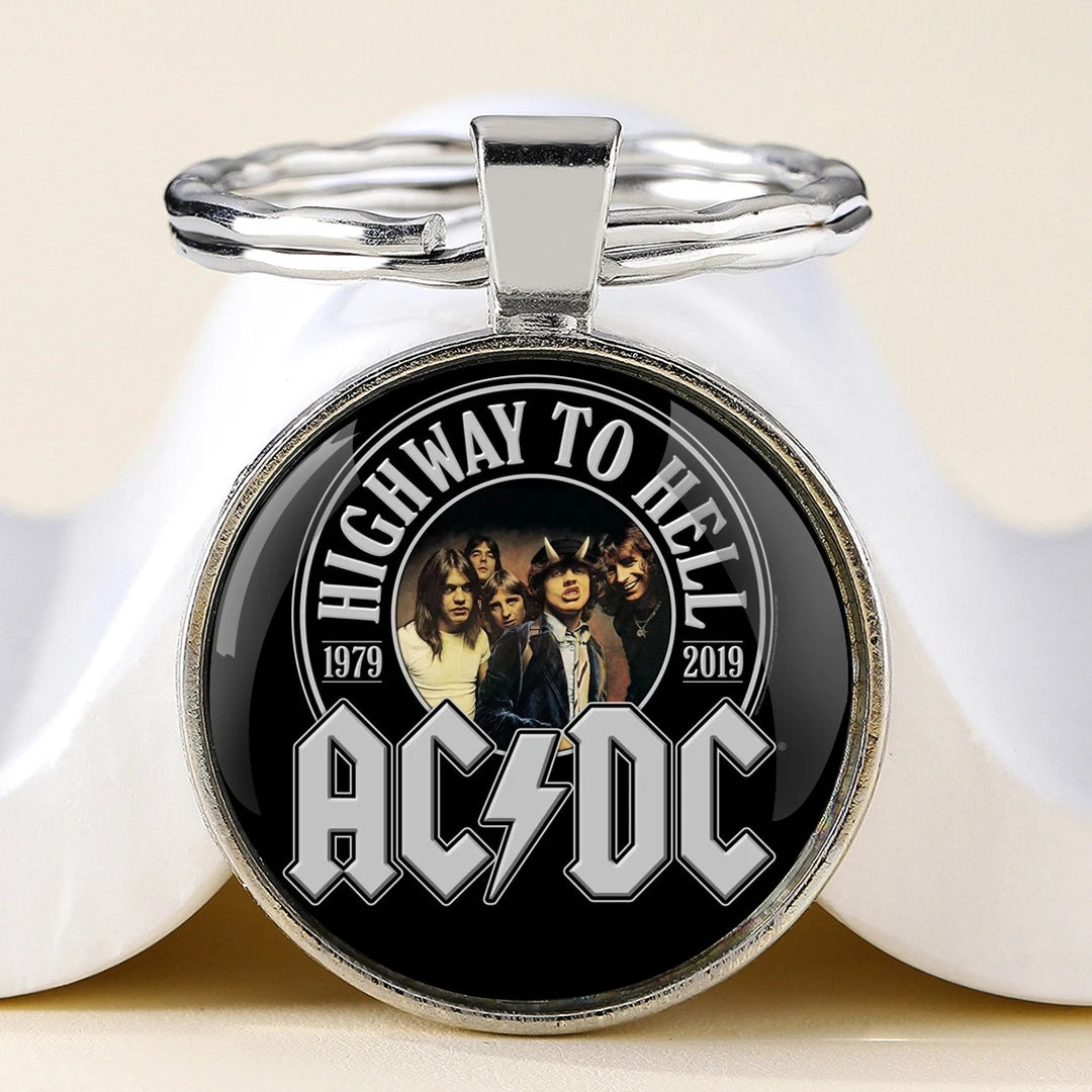 Fashion AC and DC Band Design Key Chain Unique Keyring Charm Pendant Jewelry Perfect Birthday Anniversary Gift Idea Keychains