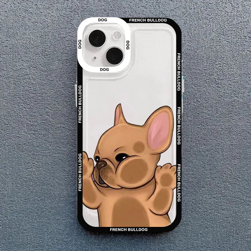 Cute Pug Dog French Bulldog Phone Case For iPhone 14 Pro MAX 15 11 13 12 XS X 16 XR 7 8Plus Kawaii Clear Shockproof Lover Cover