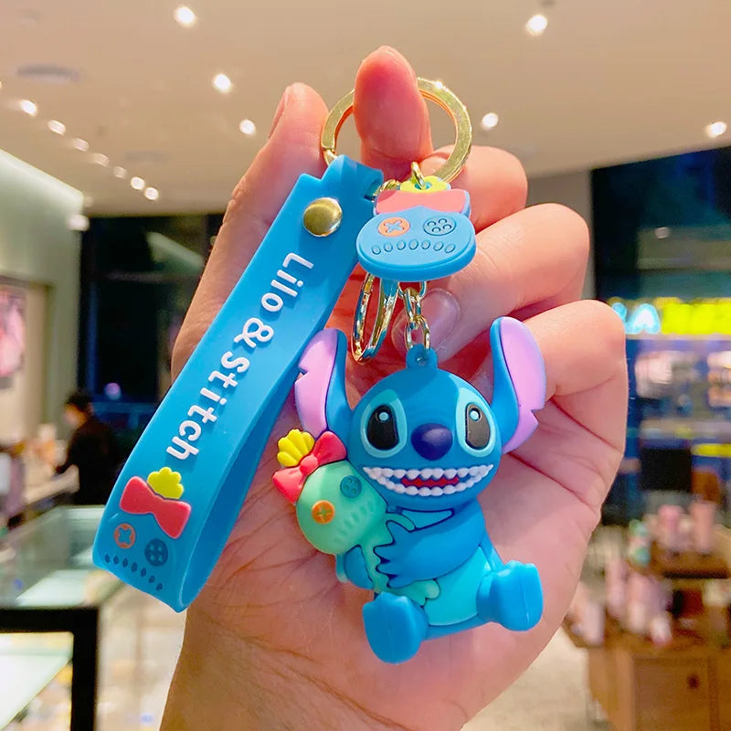 Anime Fashion Keychain Cartoon Stitch Cute Doll PVC Key Chain Kids Keyring Car Ornament Girl Boy Festival New Year Gifts
