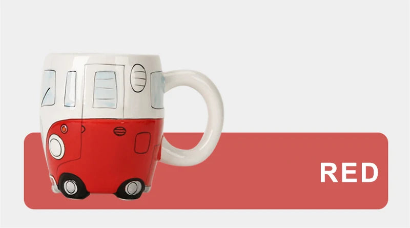 Creative Hand Painting Double Bus Mug Cartoon Ceramic Milk Tea Water Coffee Mugs Home Office School Drinkware Cup Novetly Gifts