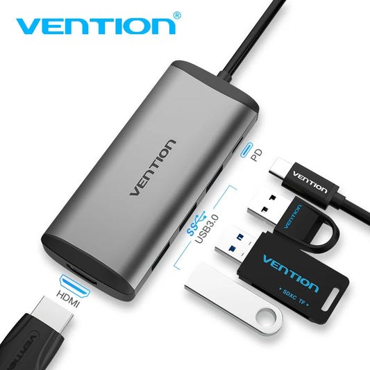 Vention  5 in 1 USB C Hub 4K HDMI USB 3.0 HUB PD Multiport Adapter for MacBook Pro/Huawei Mate 60/iPad Pro Splitter USB HUB