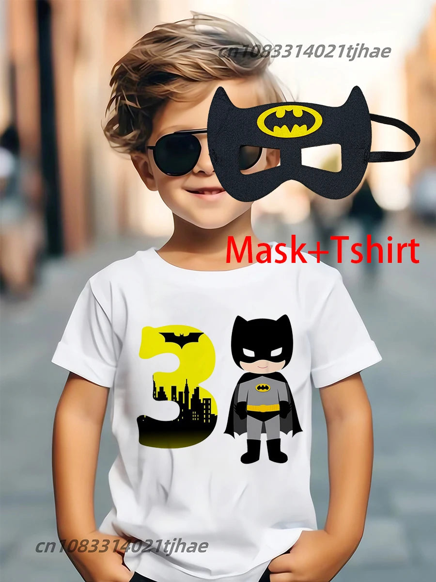 Funny Batman Super Hero Kids Tshirts for Baby Birthday Party T-Shirt Tees Boys T Shirt with Clothes Children Fashion Tops