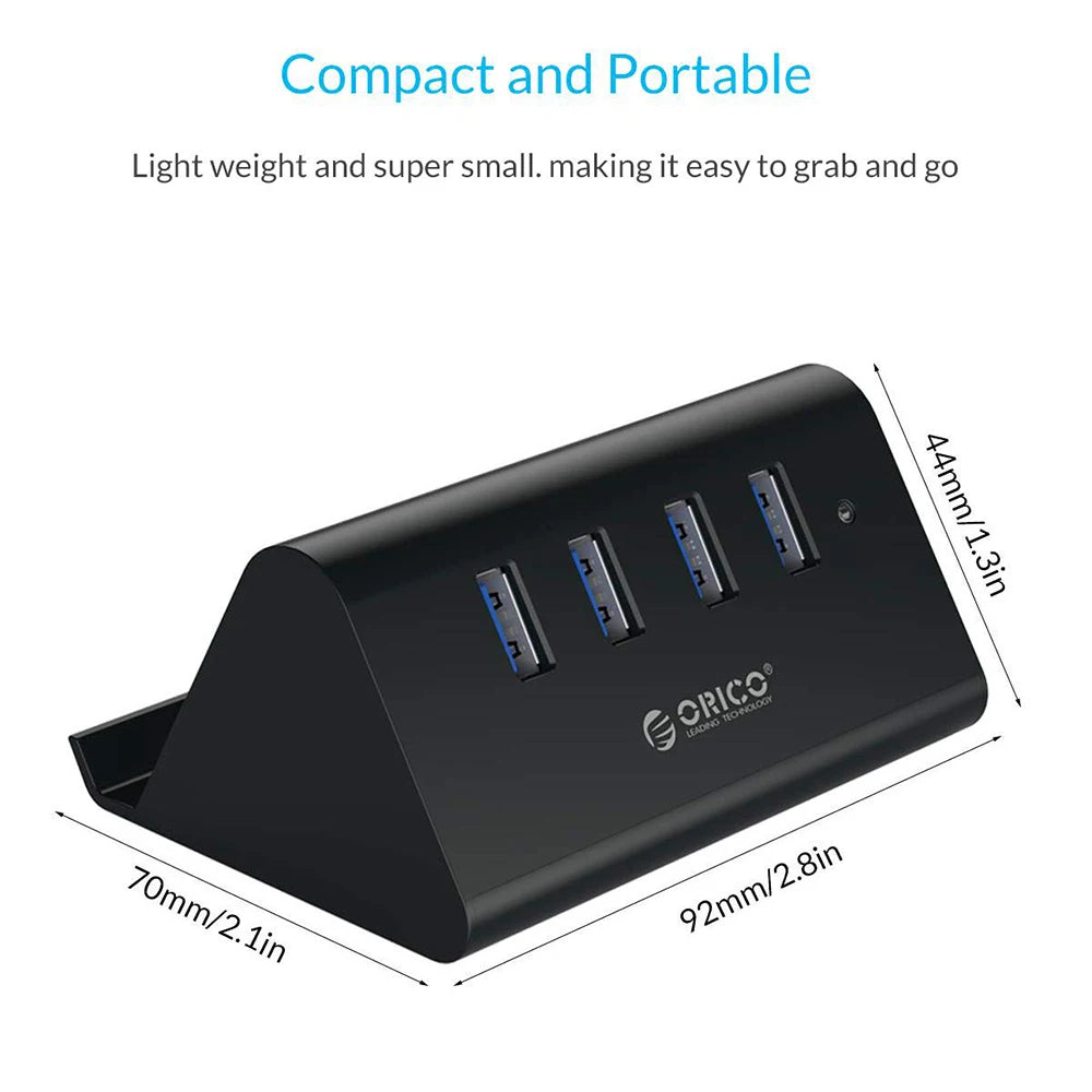 ORICO USB HUB High Speed Mini 4 Port USB 3.0 HUB for Desktop Laptop with Phone and Tablet Stand Computer Accessories Black