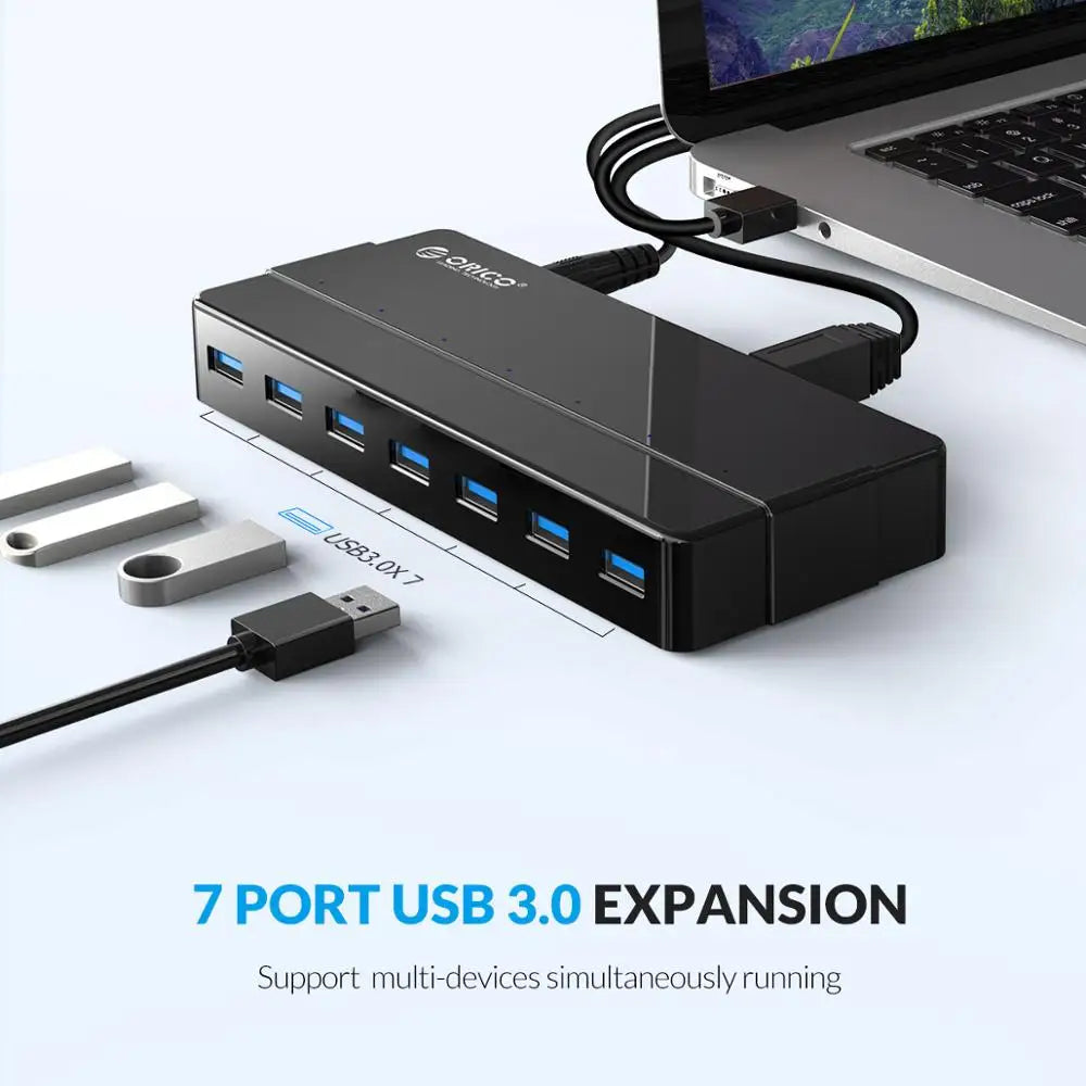 ORICO 4 7 Ports USB 3.0 High Speed Hub with 12V Power Adapter USB Splitter OTG Adapter for Desktop Laptop Computer Accessories