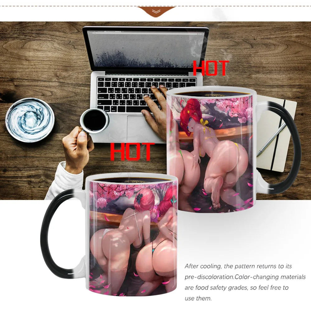 Anime Sexy Bikini Girls Color Changing Mugs Beauty Ceramic Magic Mug Erotic Heat Sensitive Coffee Cup Eroticism Tea Cup Novelty